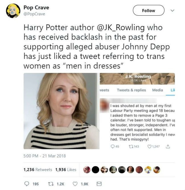 JK Rowling reps blame 'middle-aged moment' for liking tweet calling ...