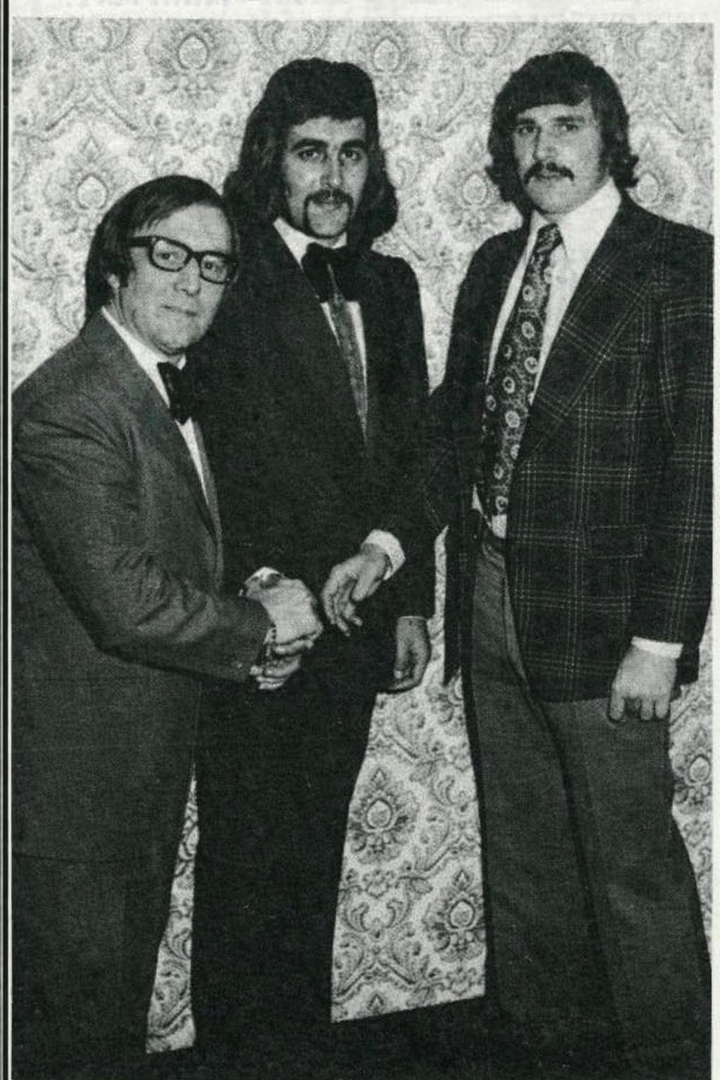 Newspaper photograph from the late 1970s showing Geoff Vickers (centre), owner of La Chic, greeting guests at the club’s opening, under the headline “New Club For Notts.”