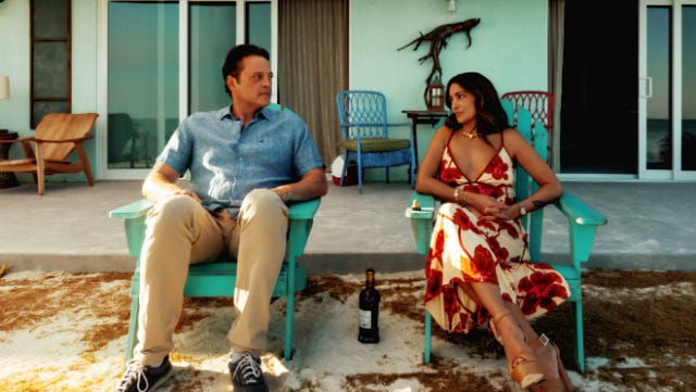 Vince Vaughn and Natalie Martinez in “Bad Monkey” season two, premiering Wednesday, December 2, 2026.