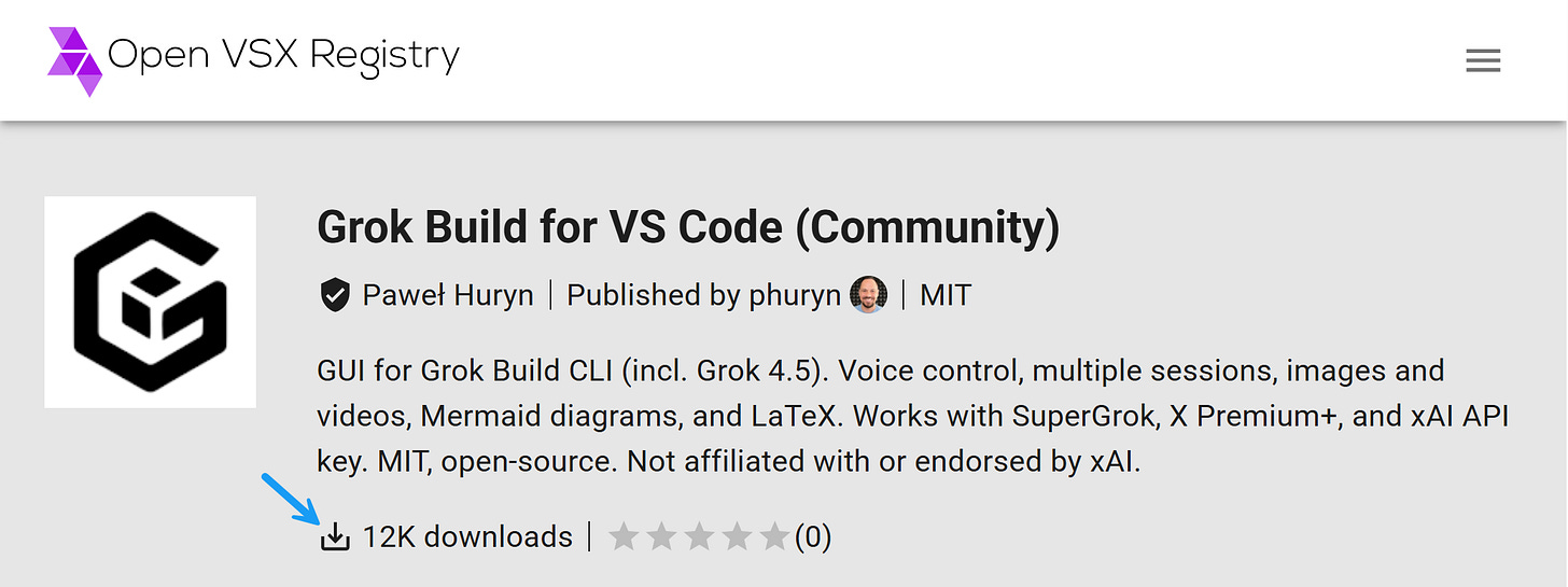 Grok Build for VS Code (Community) GUI for IDE in Open VSX Registry Grok Build for VS Code (Community) GUI for IDE in Open VSX Registry