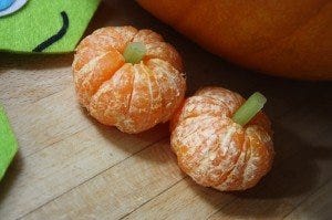 halloween nectarine and celery pumpkins