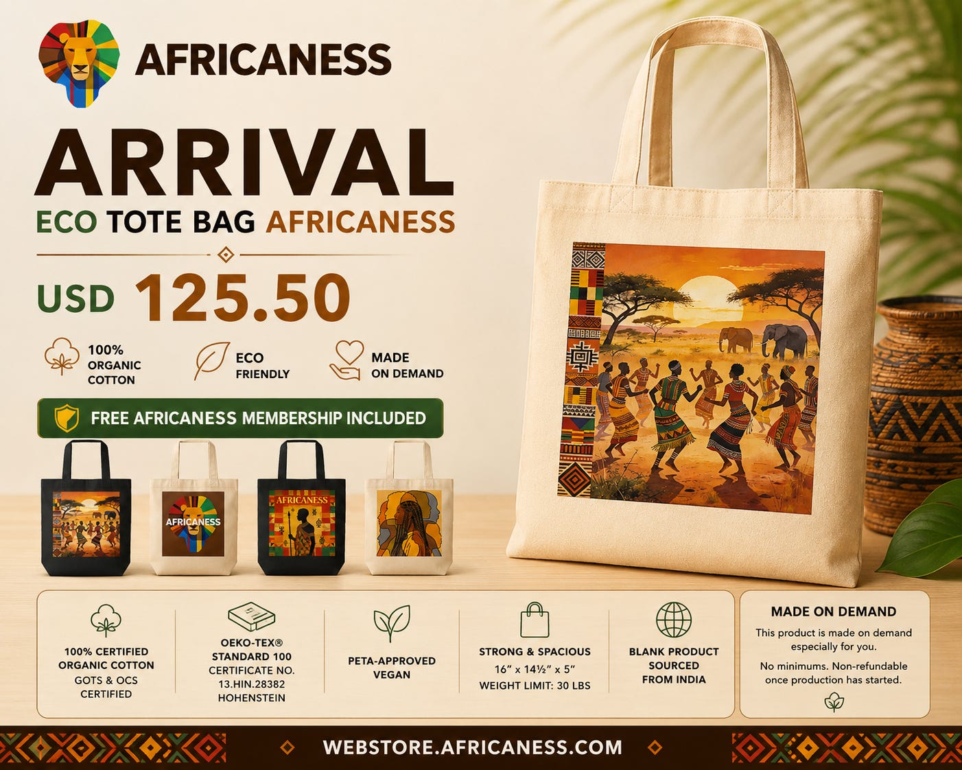 ARRIVAL Eco Tote Bag AFRICANESS USD 125.50 https://webstore.africaness.com/