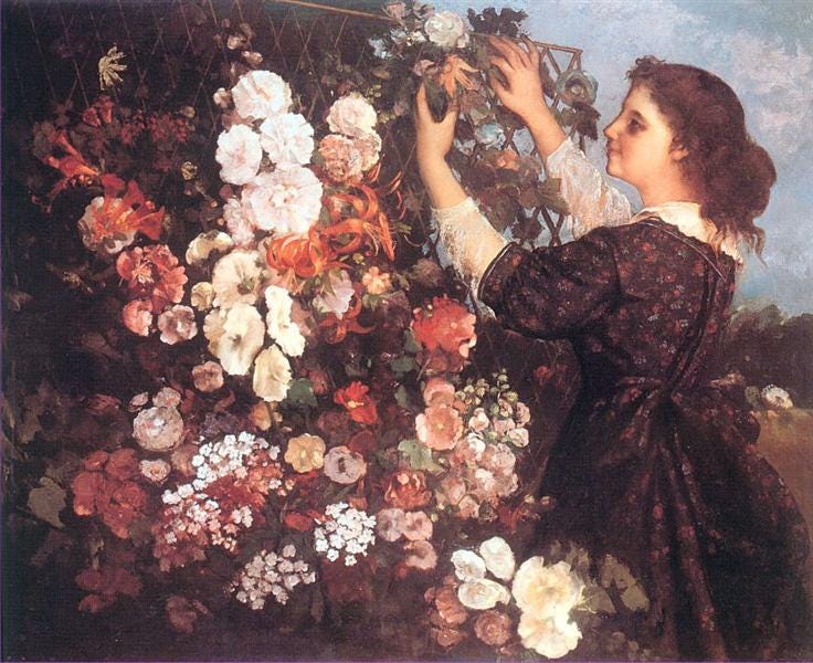 The Trellis (Young Woman Arranging Flowers), 1862 - Gustave Courbet -  WikiArt.org