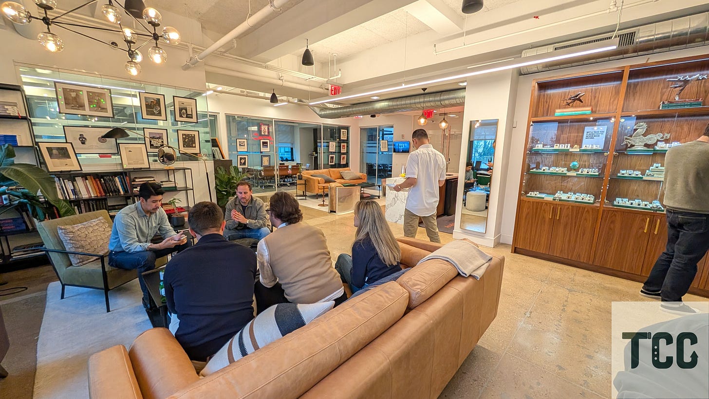 A group of people sitting at Analog:Shift in New York City.