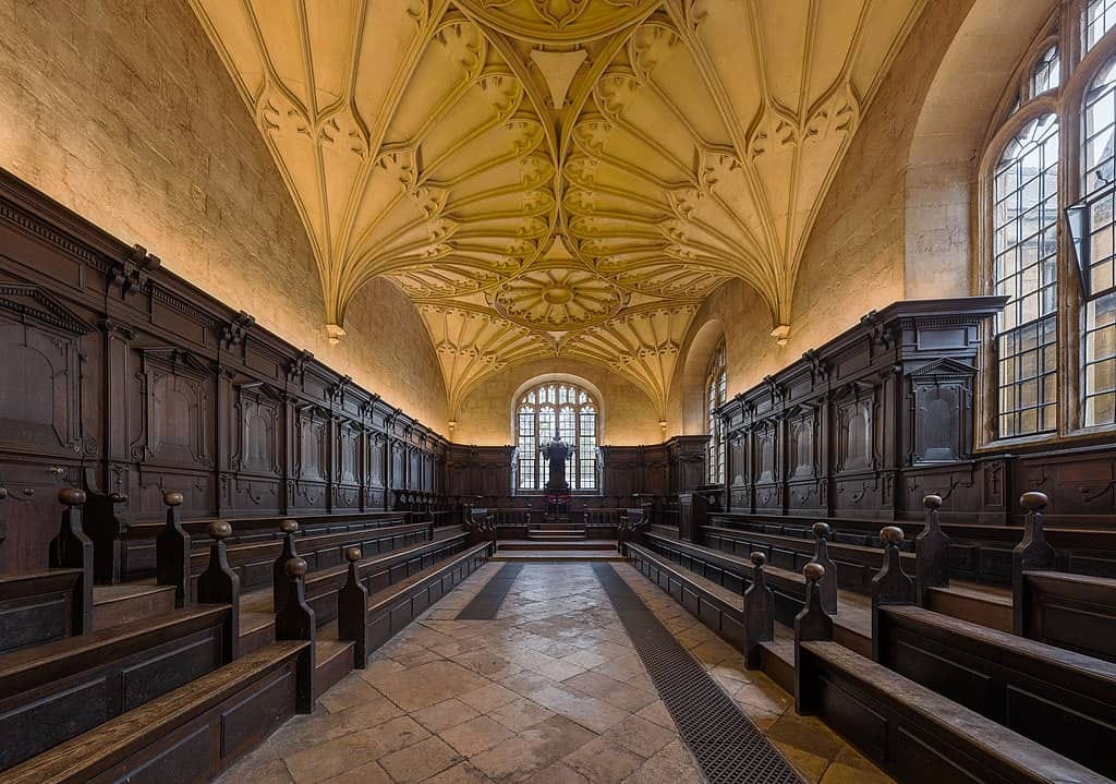 Convocation House, part of the Bodleian Library, Oxford University, where the English Parliament convened in 1665.