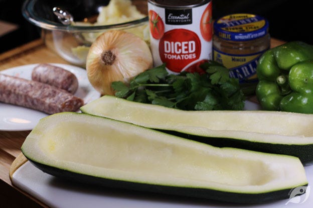 Ingredients for making Grilled Italian Stuffed Zucchini Boats