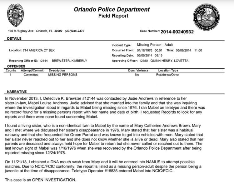 Orlando Police Department Mabel Andrew