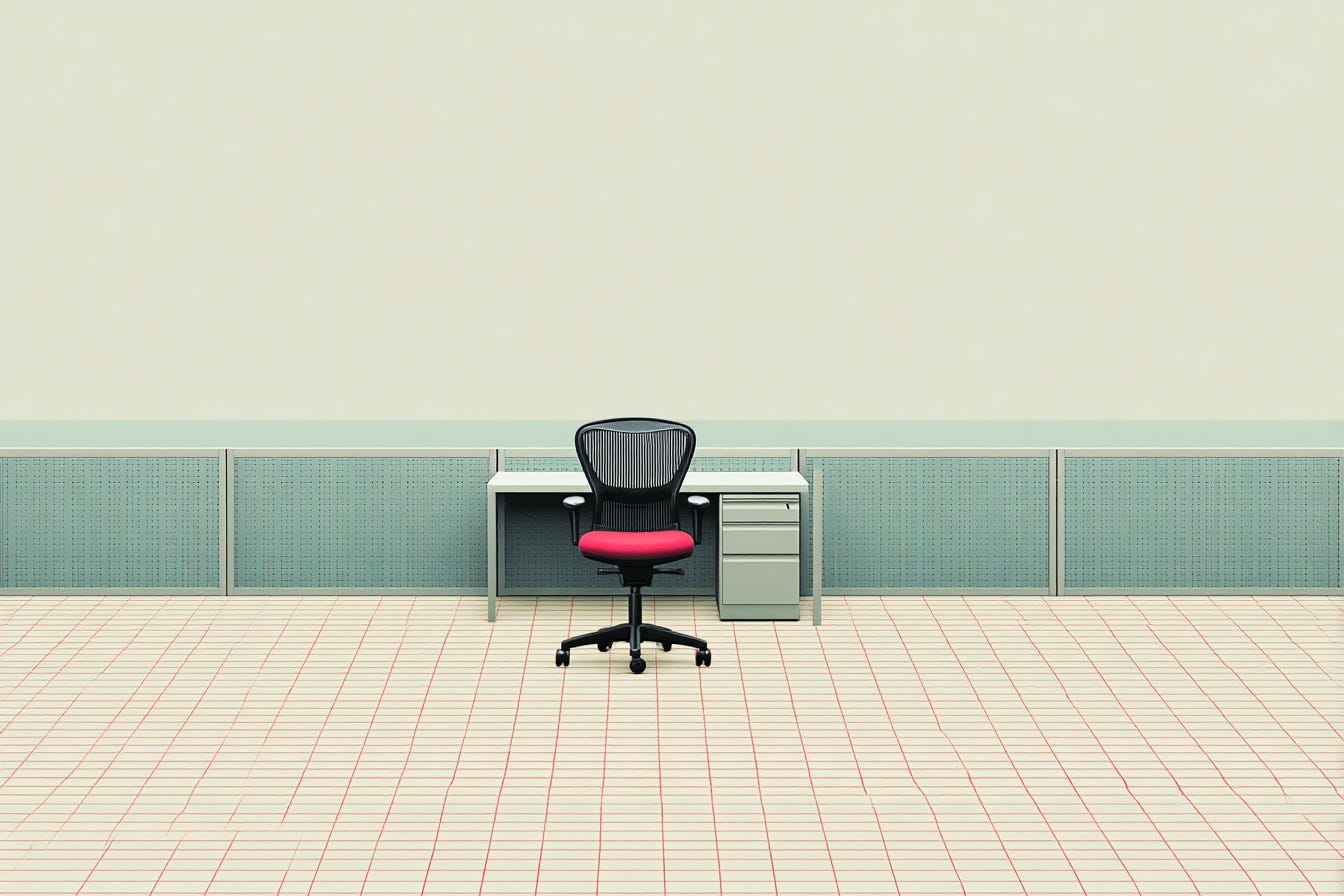 illustration of an empty office with a single desk and chair illustration of an empty office with a single desk and chair