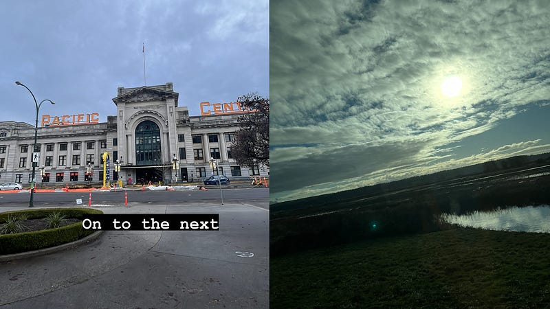 An outside view of Pacific Central Station and a view of the plains from my Greyhound ride to Seattle