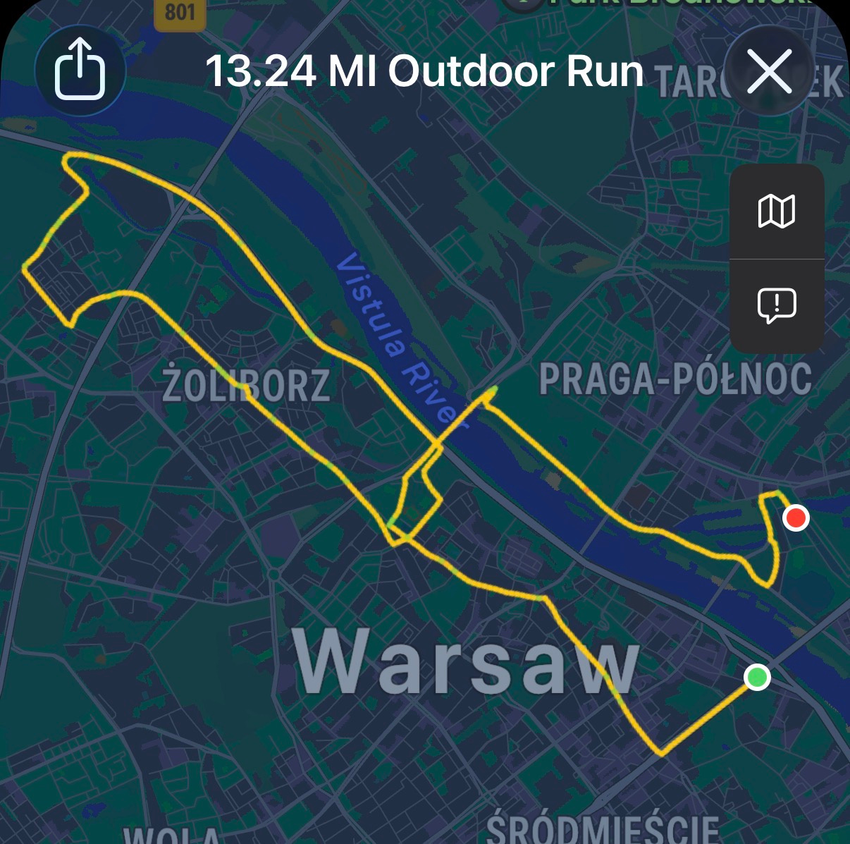 Warsaw Half Marathon: more or less a loop course.