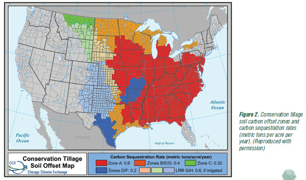 Map of zones of carbon offset in the soil Plants capturing carbon offset carbon emissions at these rates.