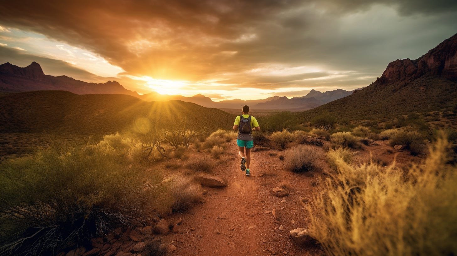 A trail runner running into the distance