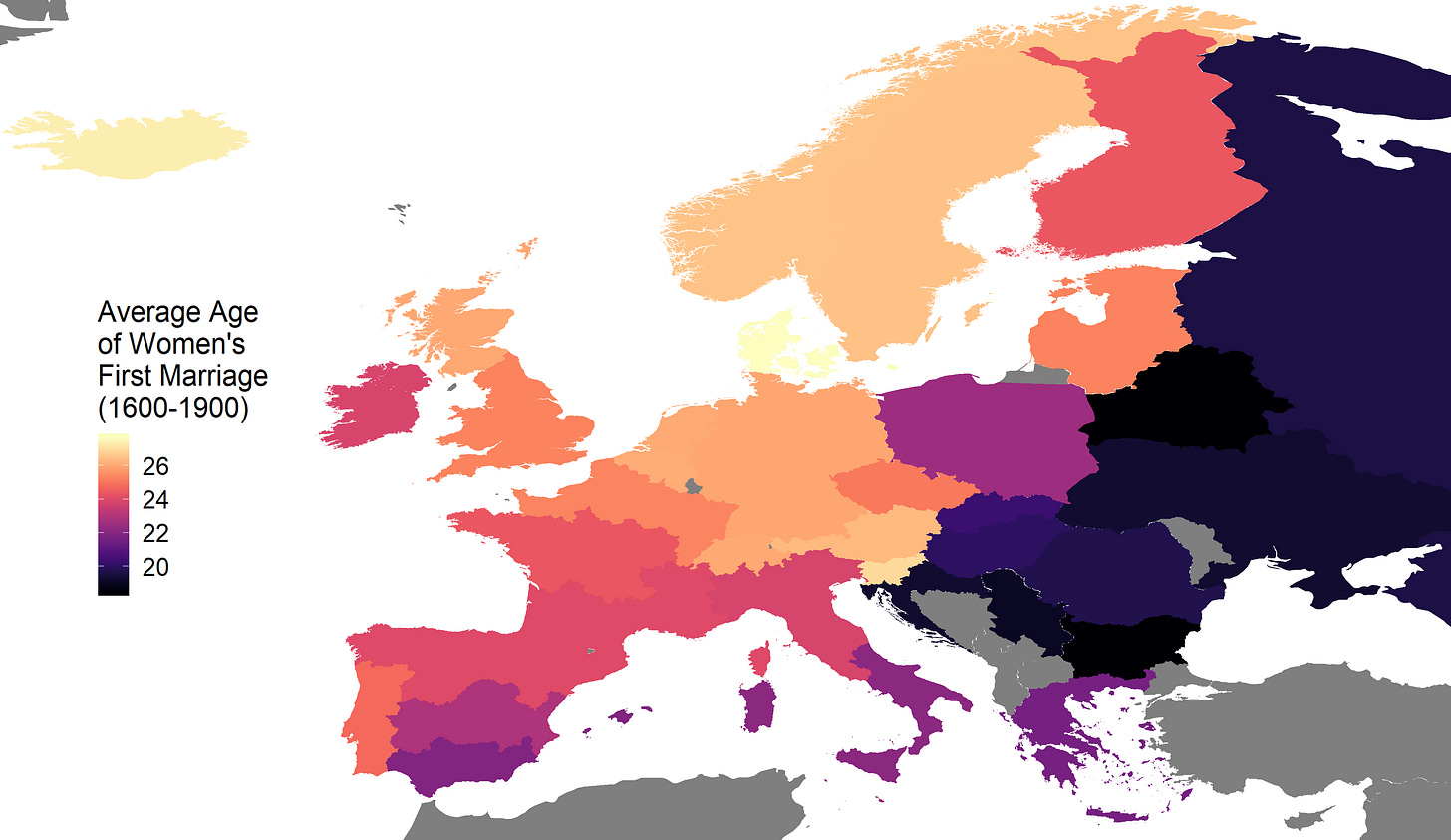 European Average Age of Marriage, 1600-1900 [OC] : r/dataisbeautiful