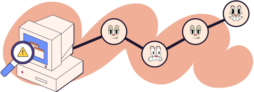 A software interface under examination with a sequence of different faces, each representing various tasks being evaluated in a PURE audit, illustrating the task-based approach of PURE evaluations.