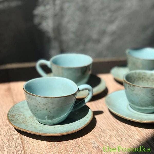 Набір 4 чашки + 4 блюдця Olens “Ретро” кавовий, 100 мл