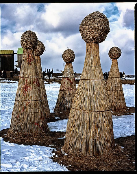 Дідух) is a Ukrainian Christmas decoration, symbol of sacrificing the best harvest. "Diduch" literally means "the spirit of ancestors". Diduch was being made out of the first or the last wheat harvest reap. Before holidays wheat ears were bunched with colourful threads, then the bunches were tied with ribbons.
