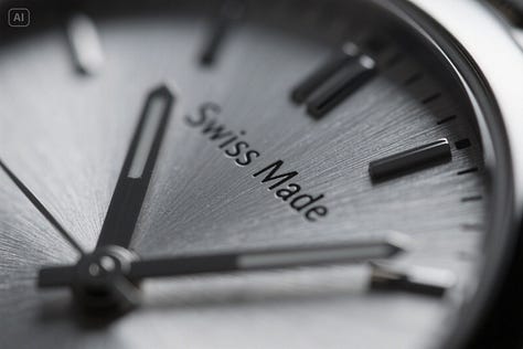 "Extreme macro shot of a vintage wristwatch face. Engraved text says “Swiss Made.” Brushed steel texture." - by GPT-4o, Imagen 4, and Seedream 3.0 image models