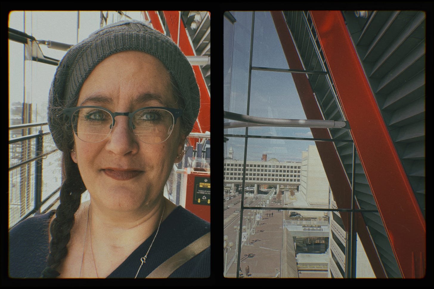 Digital “half frame” photo of Ketzirah and what she was looking at when she took the selfie. Photo taken at the Spy Museum in Washington DC Digital “half frame” photo of Ketzirah and what she was looking at when she took the selfie. Photo taken at the Spy Museum in Washington DC