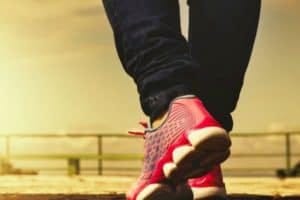 Person walking, seen from the feet level