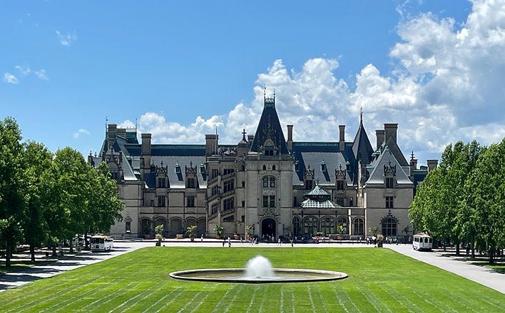 Front facade of Biltmore House, the 19th century Vanderbilt mansion