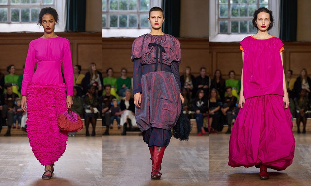 A collage of women walking down a runway

Description automatically generated