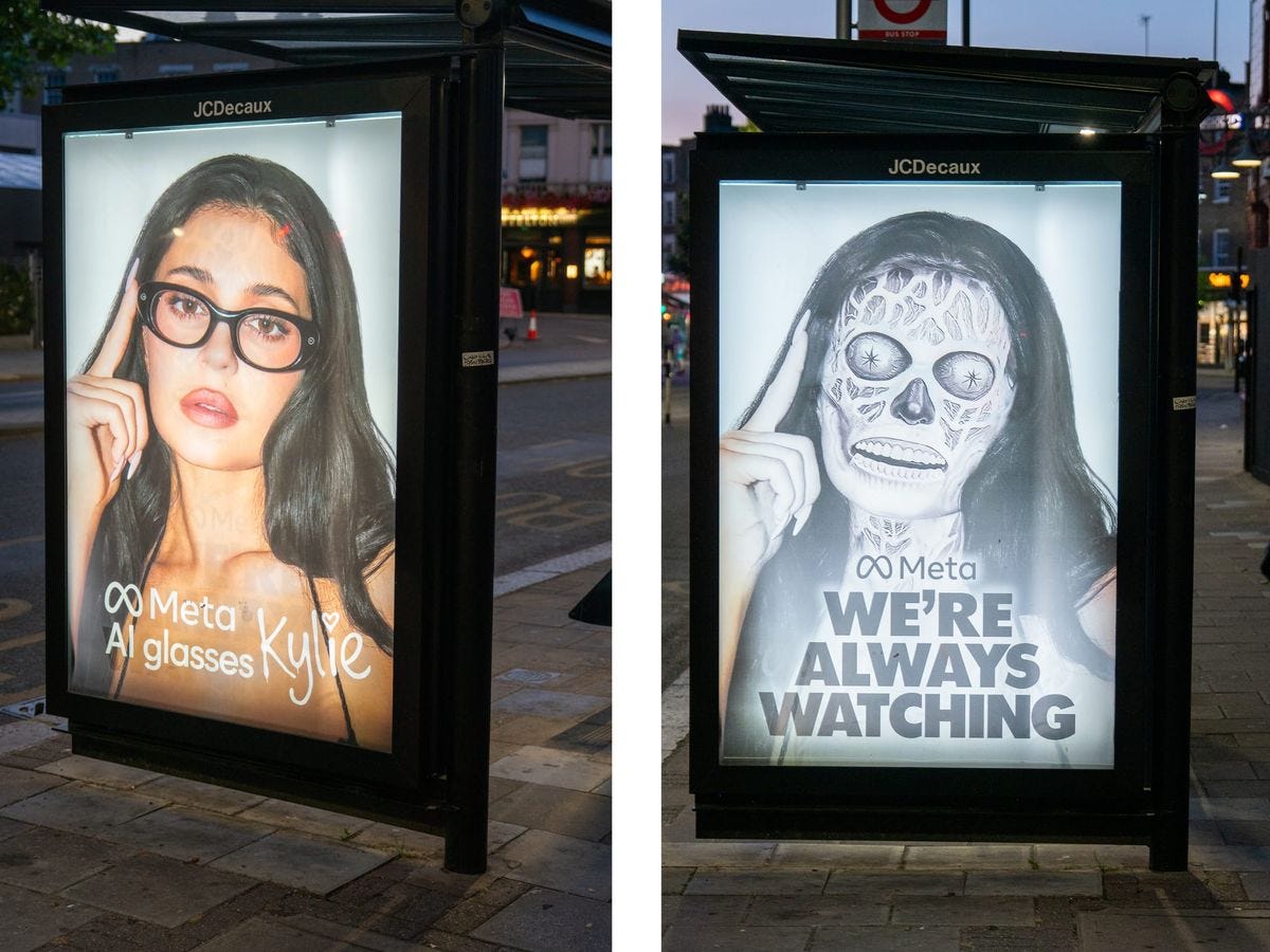 Guerrilla London Bus Ads Mock Kylie Jenner’s Meta Glasses Campaign Guerrilla London Bus Ads Mock Kylie Jenner’s Meta Glasses Campaign