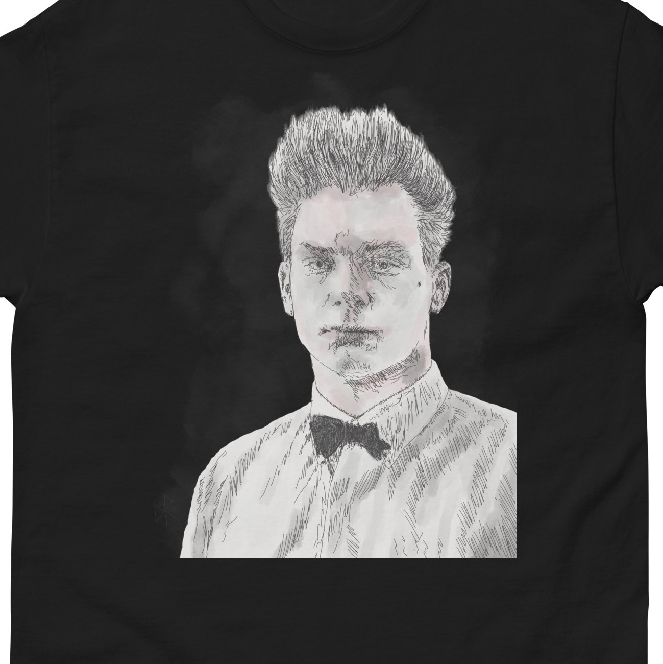 A young man looking spooky, wearing a bowtie and looking directly at the viewer. Sketch art by Don Rice. A young man looking spooky, wearing a bowtie and looking directly at the viewer. Sketch art by Don Rice.