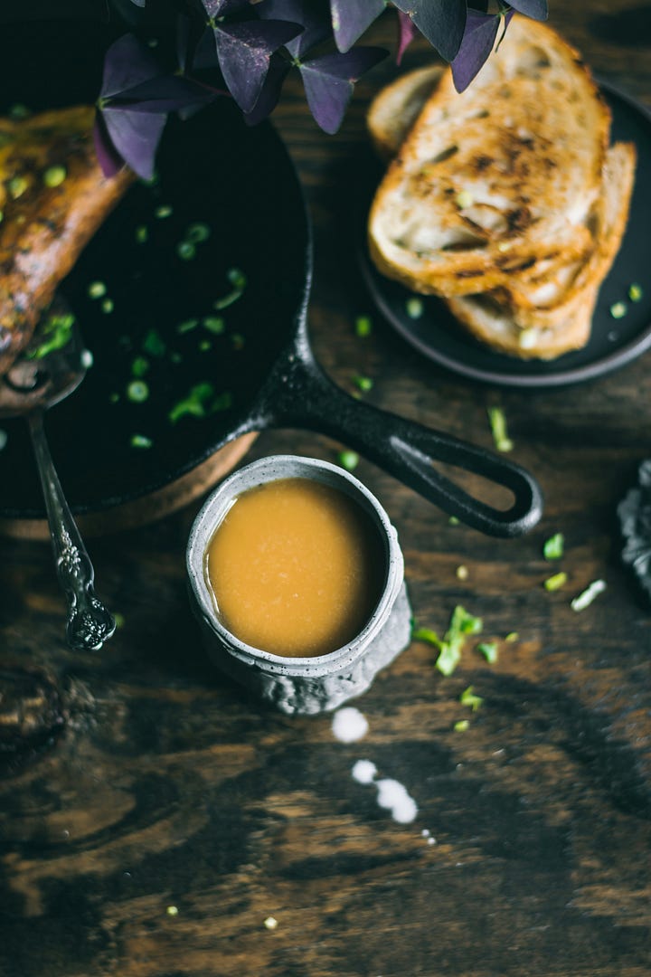 Skillets with toast and coffee. Photos by Tina Dawson and Gio Bartlett via Unsplash.