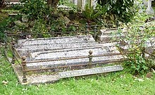 Swinburne's grave at St. Boniface Church, Bonchurch, Isle of Wight, pictured in 2013
