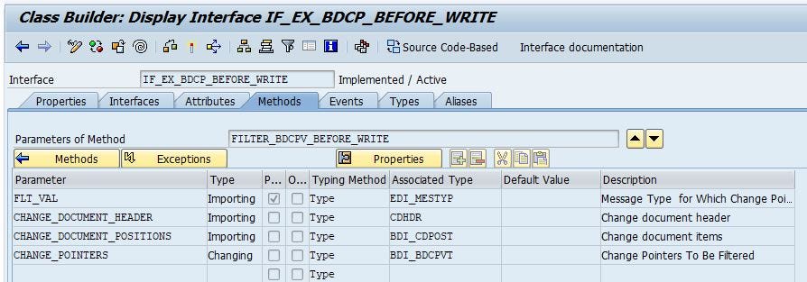 Parameters of method FILTER_BDCPV_BEFORE_WRITE of Change Pointer filter BADI in transaction se18. Parameters of method FILTER_BDCPV_BEFORE_WRITE of Change Pointer filter BADI in transaction se18.