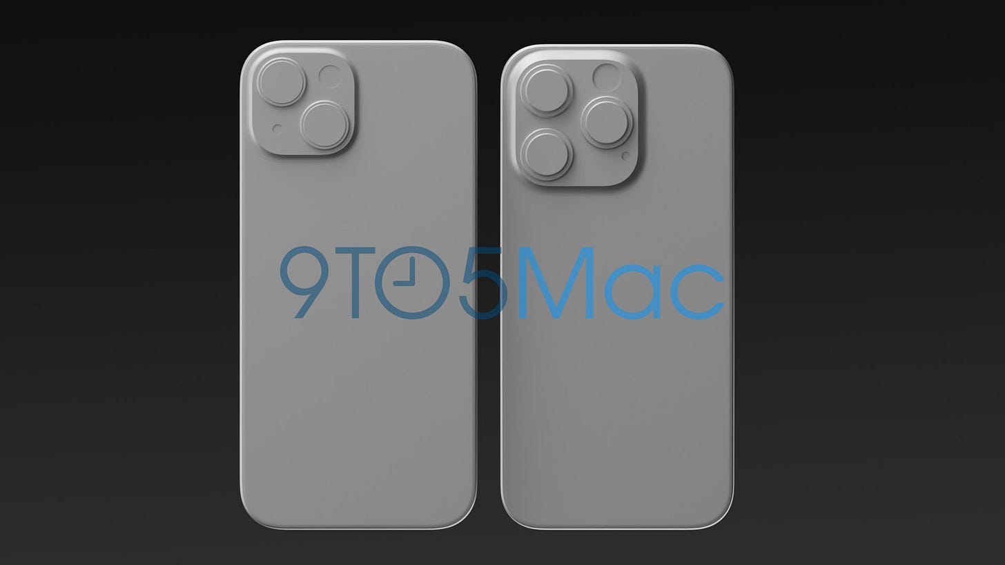 Renders comparing back of iPhone 15 (left) and iPhone 15 Pro (right) Renders comparing back of iPhone 15 (left) and iPhone 15 Pro (right)