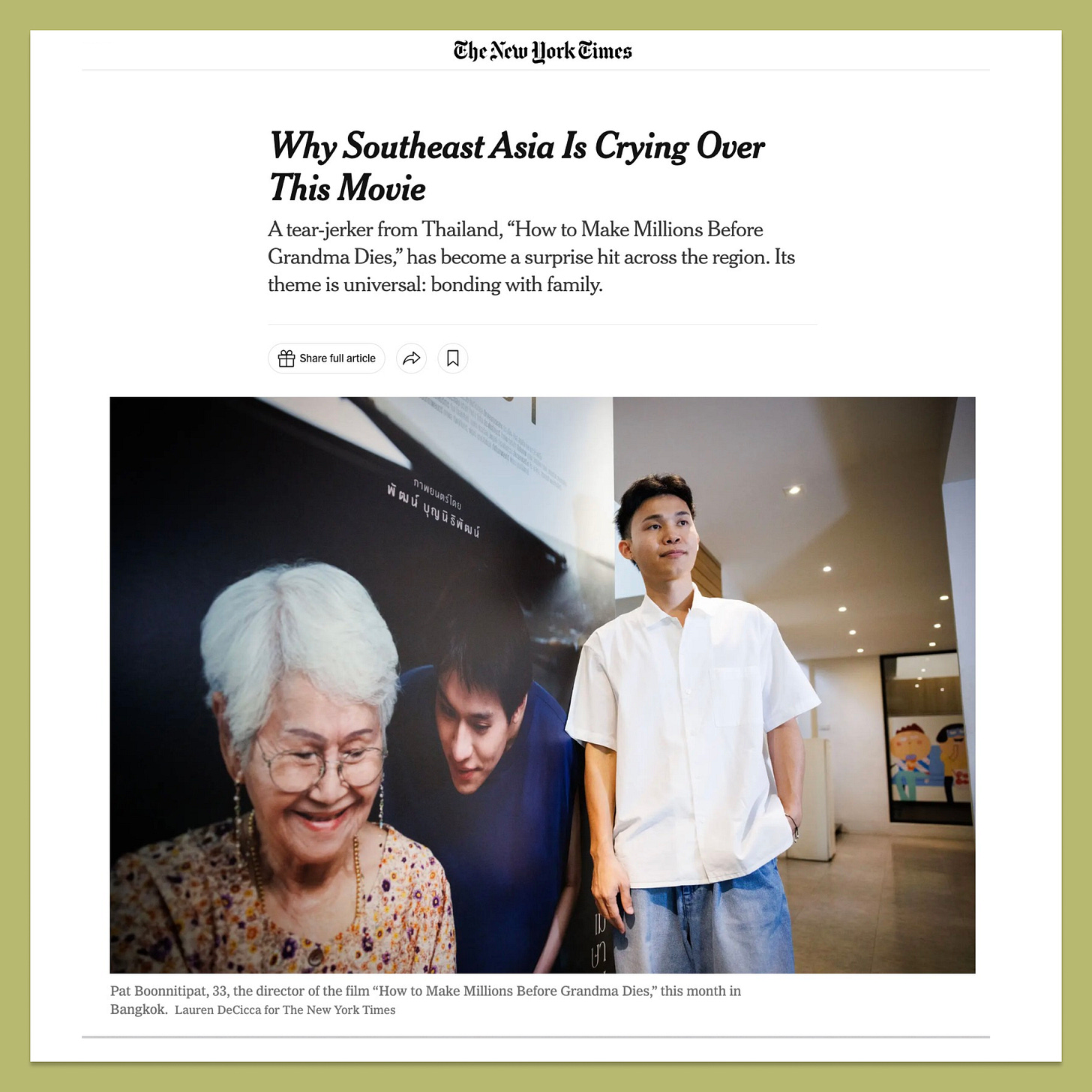 A New York Times article titled “⁠Why Southeast Asia is Crying Over This Movie⁠” reported the trend that united audiences to document their reaction before and after seeing the movie due to its strong emotional impact.
