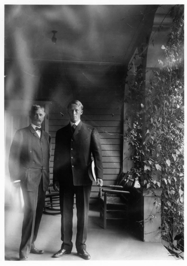 A 1900s picture of young George S. Patton III with his father, George S. Patton II, District Attorney for Los Angeles County and first mayor of San Marino, California.