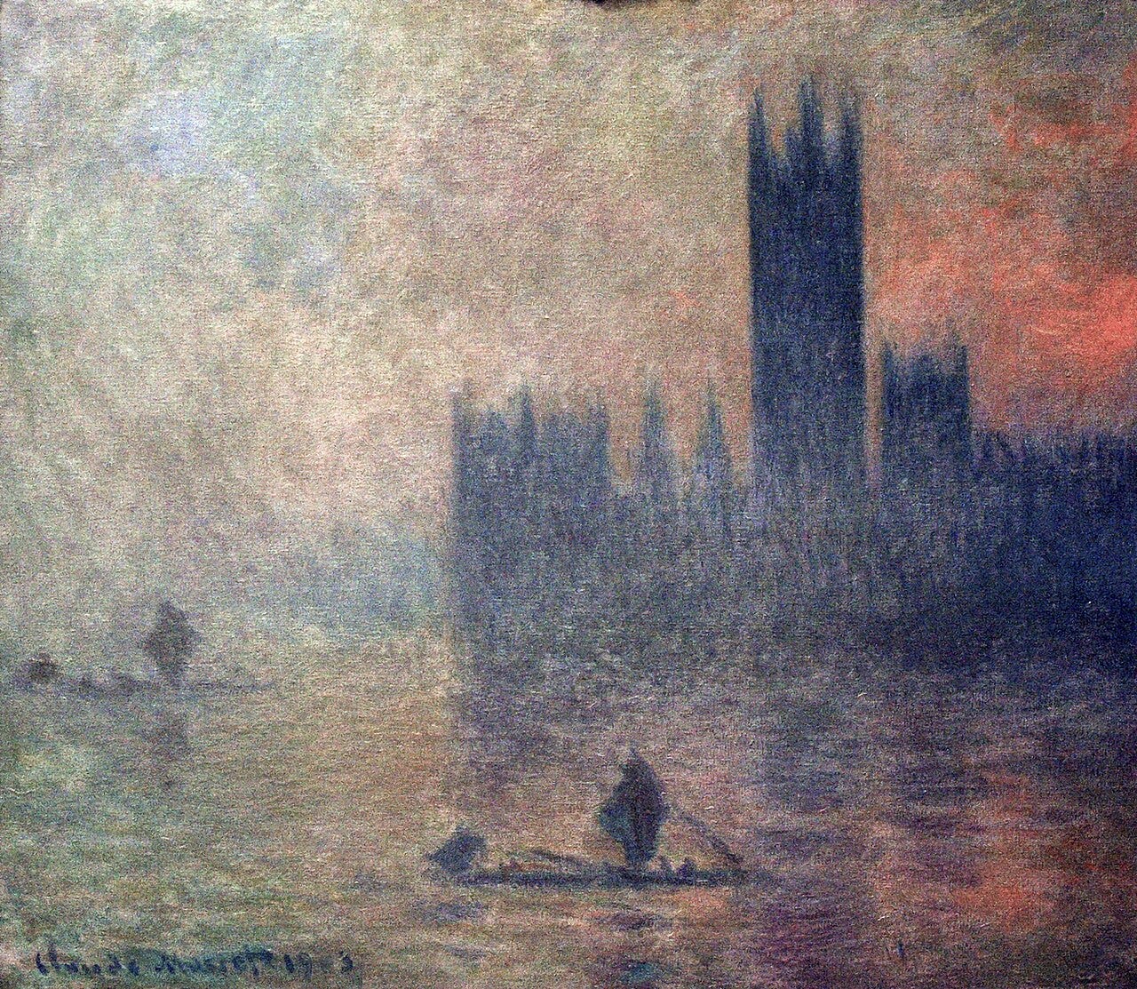 Parliament as a purple silhouette in London fog Parliament as a purple silhouette in London fog