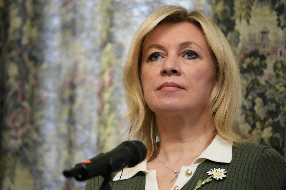 Russian Foreign Ministry spokeswoman Maria Zakharova attends a joint news conference of Egyptian FM Badr Abdelatty and Russian FM Sergey Lavrov following their meeting at Zinaida Morozova's Mansion in Moscow, April 3, 2026. (AP/Pavel Bednyakov) Russian Foreign Ministry spokeswoman Maria Zakharova attends a joint news conference of Egyptian FM Badr Abdelatty and Russian FM Sergey Lavrov following their meeting at Zinaida Morozova's Mansion in Moscow, April 3, 2026. (AP/Pavel Bednyakov)