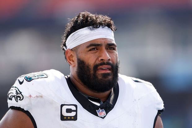 Philadelphia Eagles left tackle Jordan Mailata (68) looks on during the second half of the game against the Tennessee Titans at Nissan Stadium on Sept. 20, 2026, in Nashville. (Johnnie Izquierdo/Getty Images) Philadelphia Eagles left tackle Jordan Mailata (68) looks on during the second half of the game against the Tennessee Titans at Nissan Stadium on Sept. 20, 2026, in Nashville. (Johnnie Izquierdo/Getty Images)