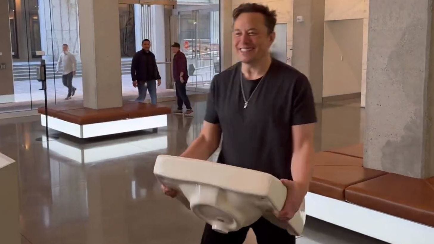 "Let that sink in" says Elon Musk as he walks into the Twitter headquarters  carrying a sink