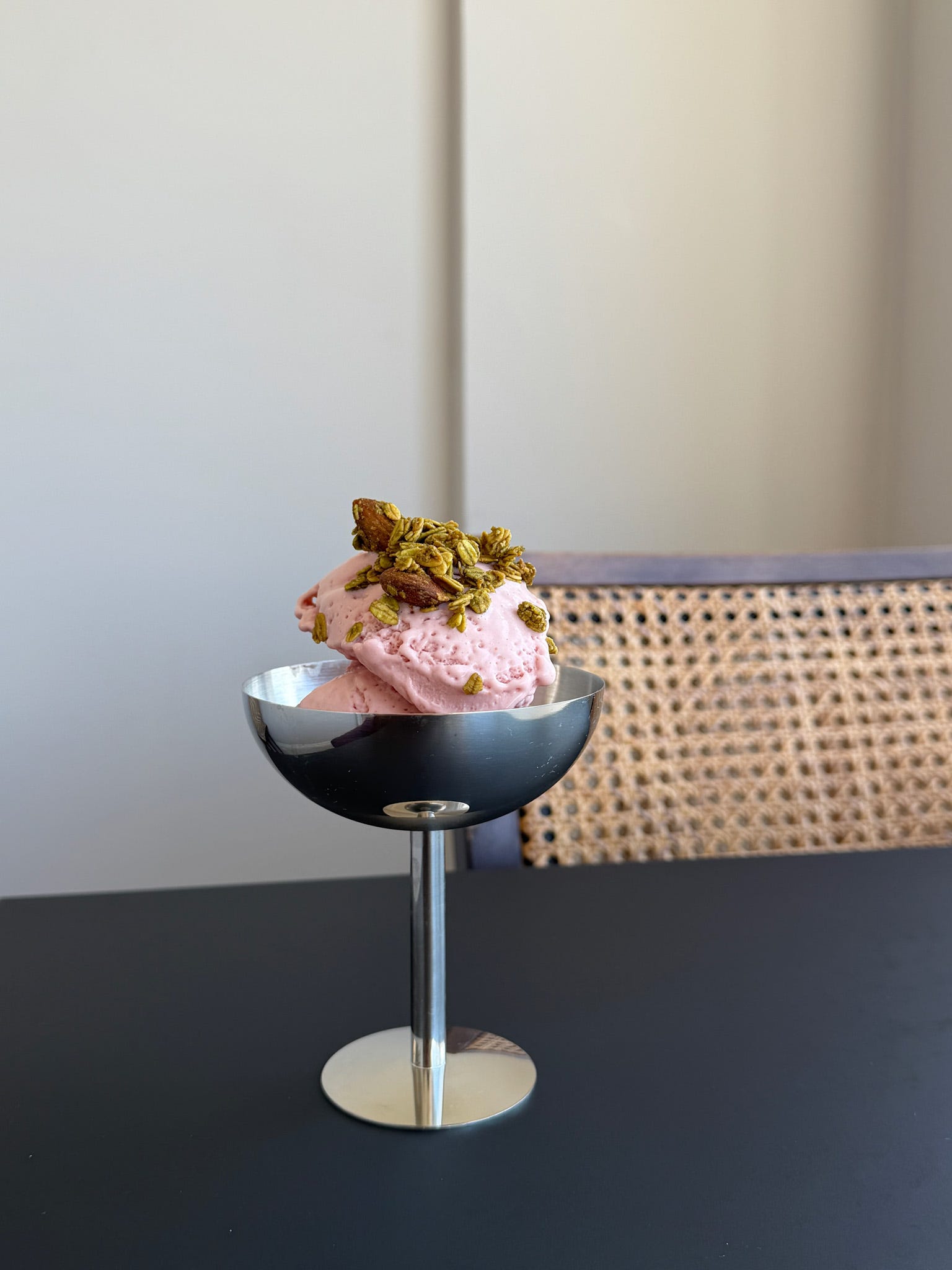 Matcha Raspberry Gelato RASPBERRY & VANILLA CHEESECAKE GELATO with MATCHA GRANOLA
