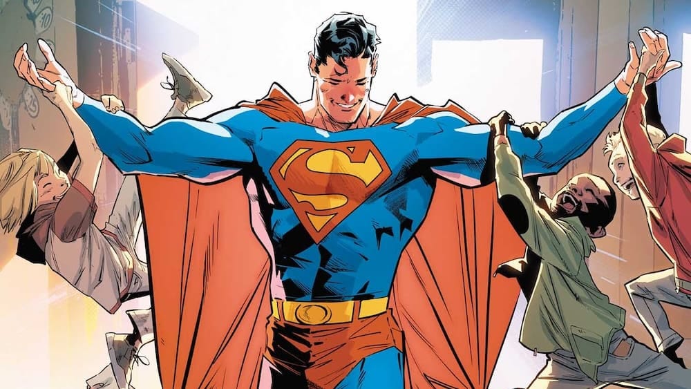 An illustration of Superman playing with some kids