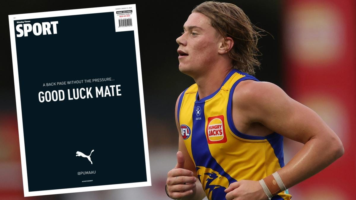 Puma black out back page of The Sunday Times ahead of Harley Reid's West Coast Eagles debut | The West Australian Puma black out back page of The Sunday Times ahead of Harley Reid's West Coast Eagles debut | The West Australian