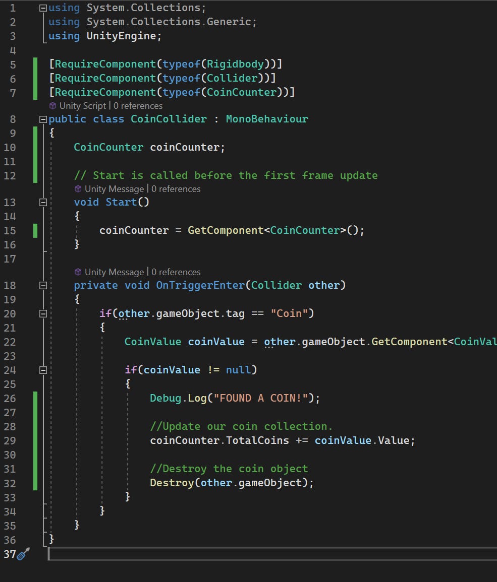 The CoinCollider class. See the entire file here.