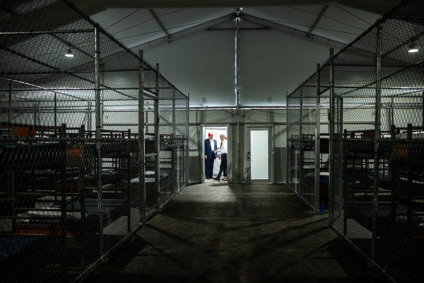 President Donald Trump is given a tour of a detention block at Alligator Alcatraz. President Donald Trump is given a tour of a detention block at Alligator Alcatraz.