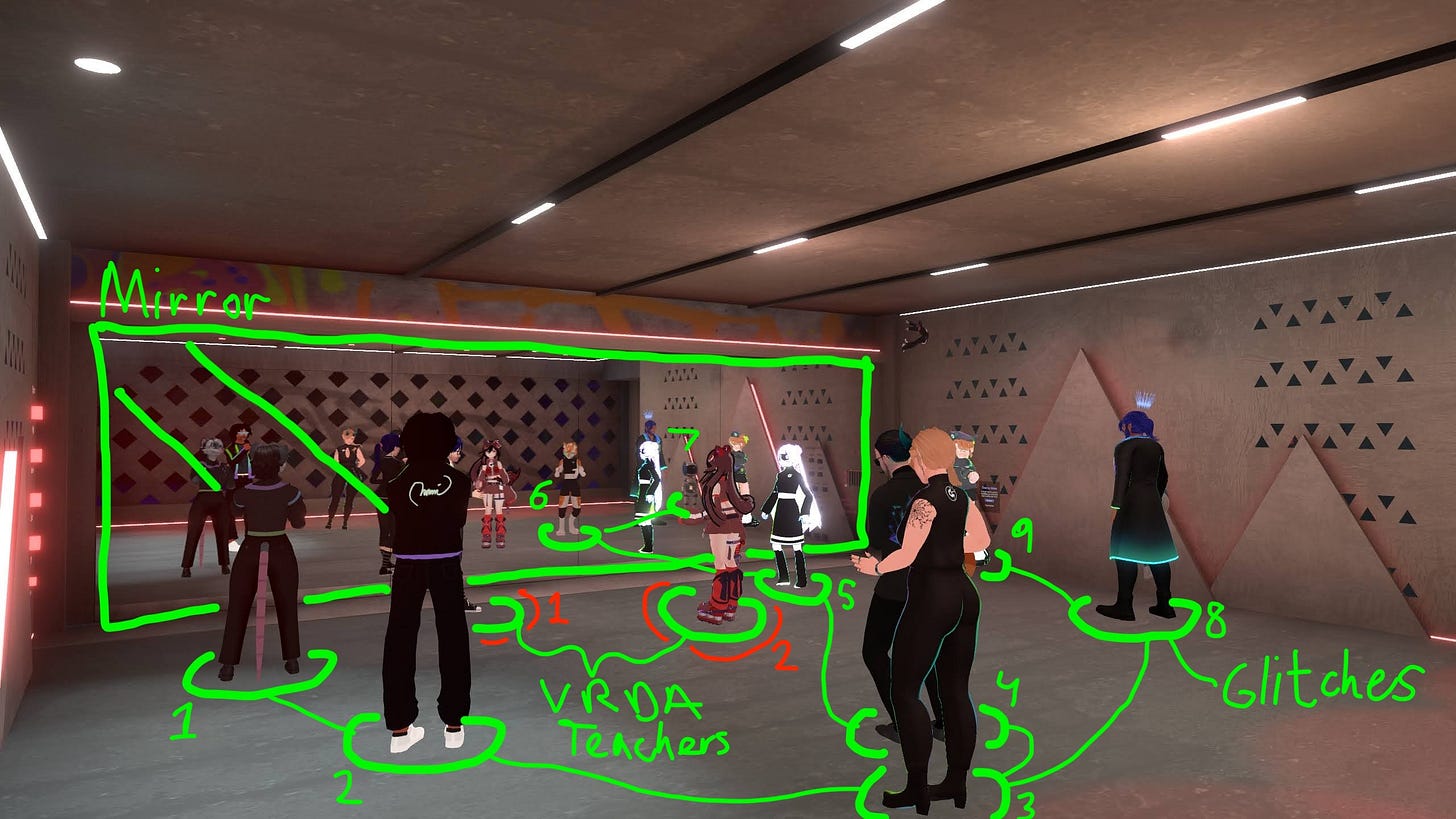 This is a image of the mirror-dwelling Glitches in Glitches.VR labeled by ArmaniXR's drawings.