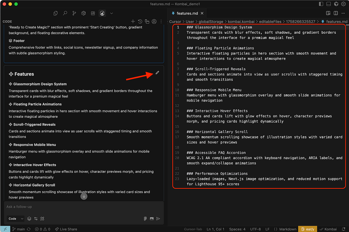 Kombai markdown editing. Image by Jim Clyde Monge Kombai markdown editing. Image by Jim Clyde Monge