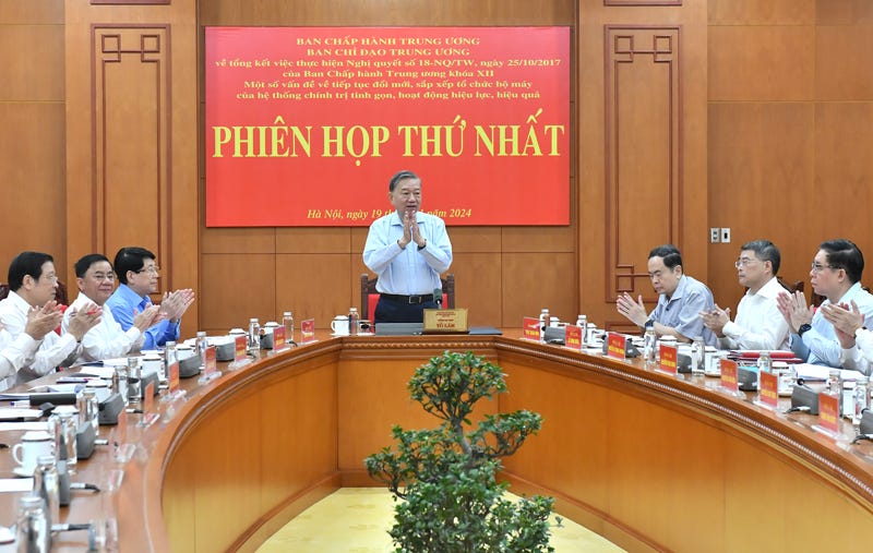 Tổng Bí thư Tô Lâm chủ trì Phiên họp thứ nhất Ban Chỉ đạo Trung ương về tiếp tục đổi mới, sắp xếp tổ chức bộ máy của hệ thống chính trị tinh gọn, hoạt động hiệu lực, hiệu quả - Ảnh: Nhandan Tổng Bí thư Tô Lâm chủ trì Phiên họp thứ nhất Ban Chỉ đạo Trung ương về tiếp tục đổi mới, sắp xếp tổ chức bộ máy của hệ thống chính trị tinh gọn, hoạt động hiệu lực, hiệu quả - Ảnh: Nhandan