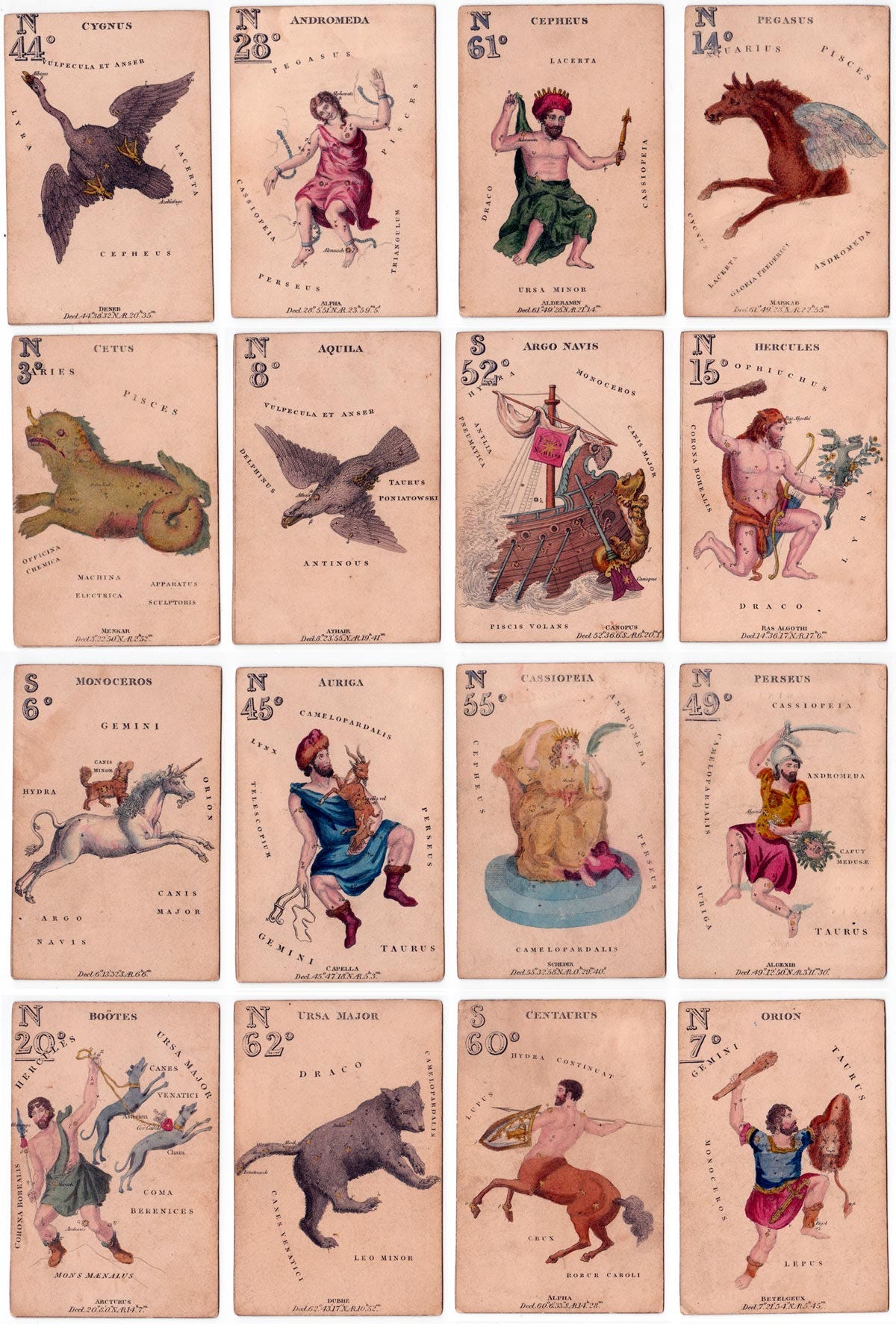Hodges' astronomy cards carrying diagrams of constellations and their pictorial representations
