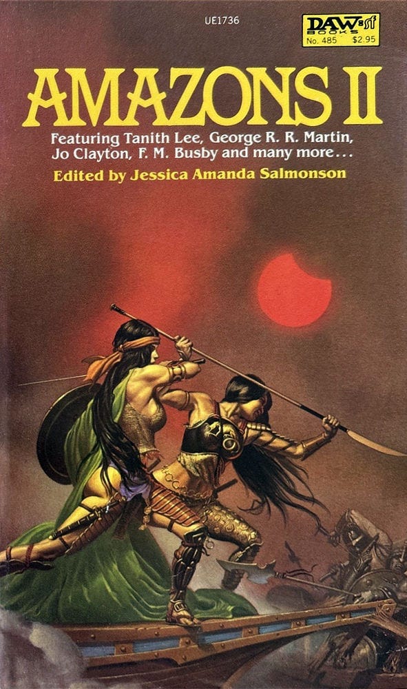 Book cover for AMAZONS 2, edited by Jessica Salmonson, an anthology published by DAW Books. Book cover for AMAZONS 2, edited by Jessica Salmonson, an anthology published by DAW Books.