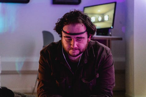 Images of performances in gallery space with artists using various types of sound and projection equipment  