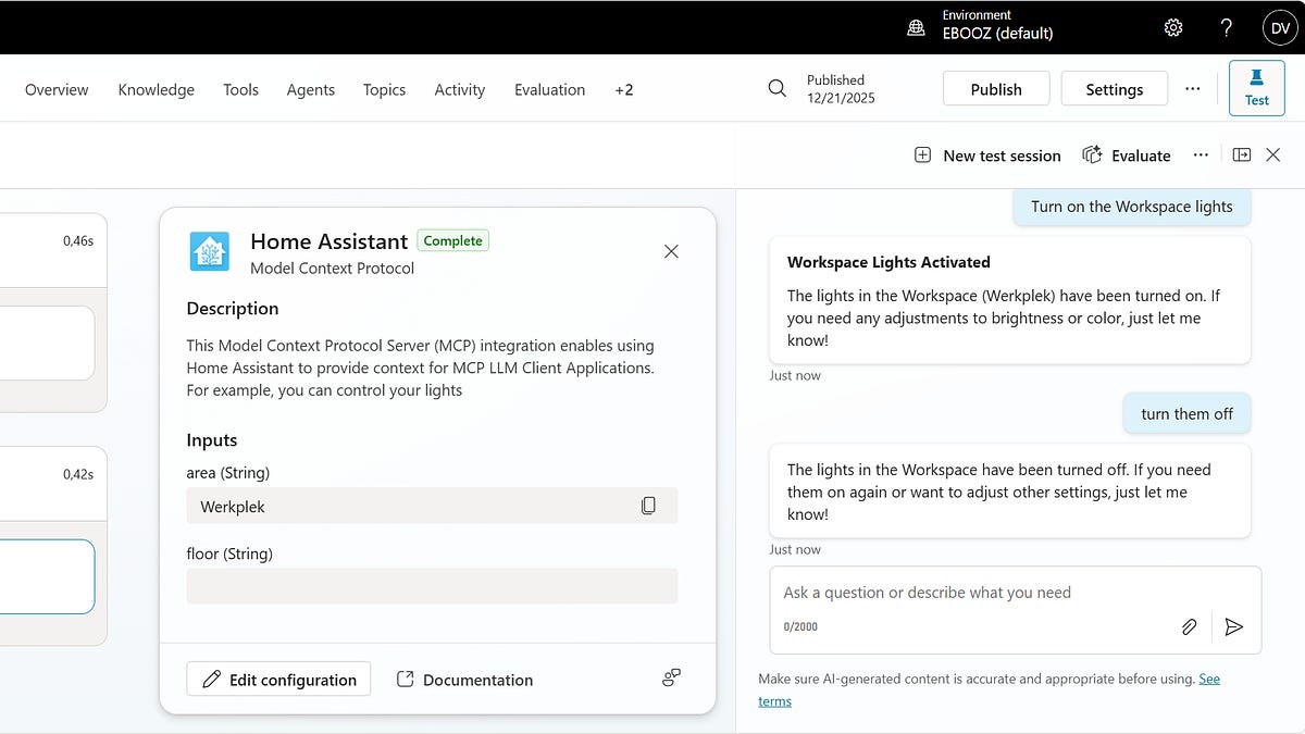 How to setup the Home Assistant MCP Server in Copilot Studio