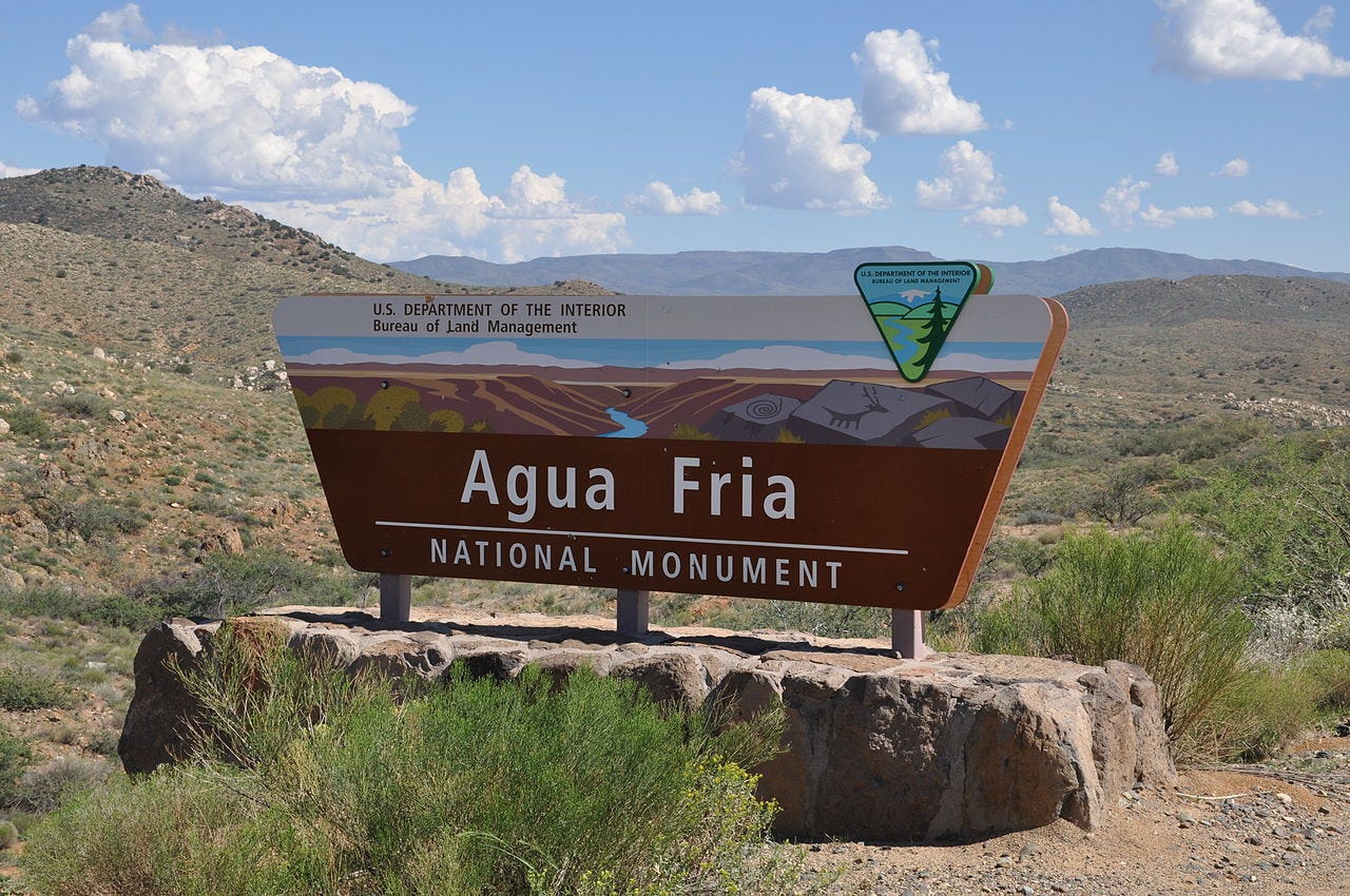 Entrance sign for the BLM's Agua Fria National Monument Entrance sign for the BLM's Agua Fria National Monument